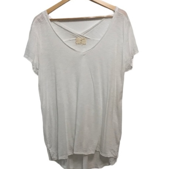 Anthropologie T.LA Tillie Double V-Neck Short Sleeve Tee White Women’s Sz‎ Sm - Picture 1 of 5